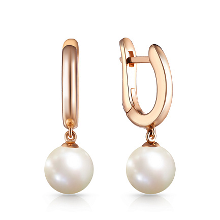 Серьги с английским замком из красного золота с жемчугом