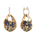 Серьги из желтого золота с бриллиантами, изумрудами