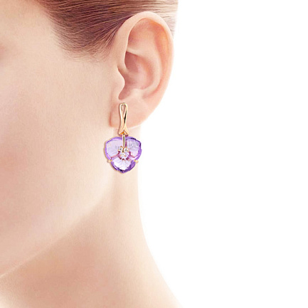 Серьги с английским замком из красного золота с аметистами