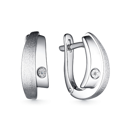 Серьги с английским замком из серебра с бриллиантами