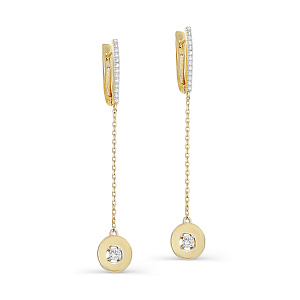 Серьги с английским замком из желтого золота с бриллиантами