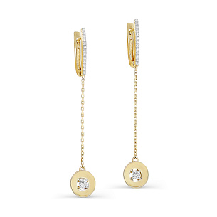 Серьги с английским замком из желтого золота с бриллиантом