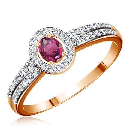 Золотое кольцо с рубином и бриллиантами