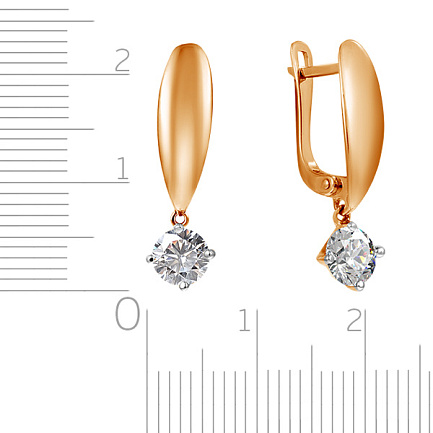 Серьги с английским замком из красного золота с фианитом