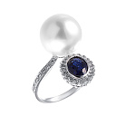 Кольцо из белого золота с бриллиантами, жемчугом