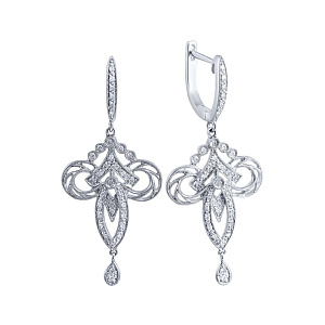 Серьги с английским замком из белого золота с бриллиантами