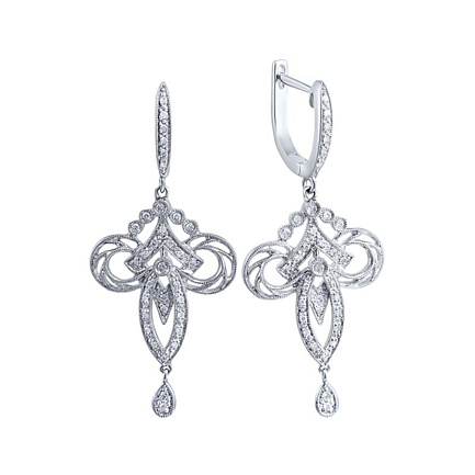 Серьги с английским замком из белого золота с бриллиантами