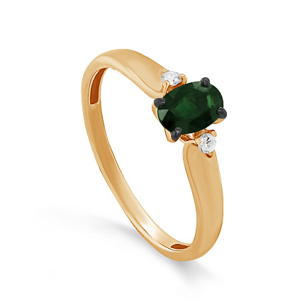 Кольцо из красного золота с бриллиантами, изумрудом