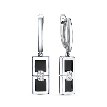 Серьги с английским замком из серебра с фианитами