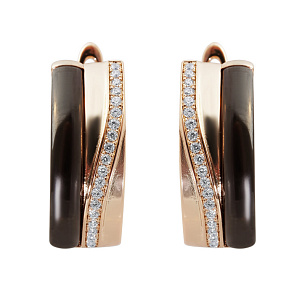 Серьги с английским замком из серебра с керамиками и циркониями