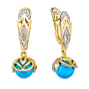 Серьги из желтого золота с бриллиантами, бирюзой