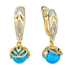 Серьги из желтого золота с бриллиантом