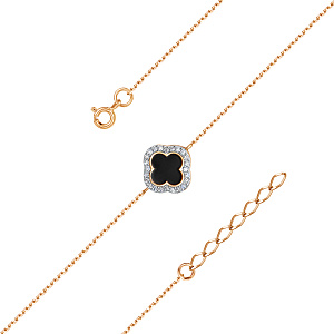 Браслет из красного золота с фианитами, эмалью