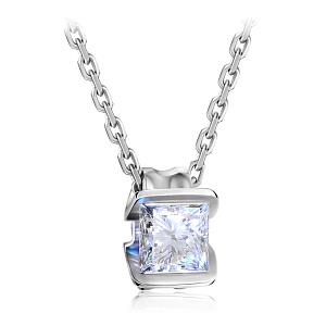 Колье из белого золота с бриллиантом, плетение якорное