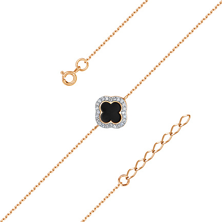 Браслет из красного золота с фианитами, эмалью