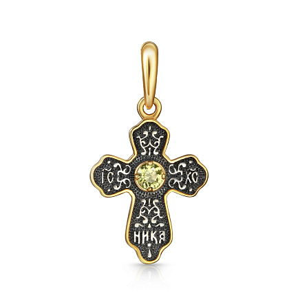Крест из серебра с позолотой, хризолитом