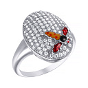 Кольцо из серебра с фианитом, эмалью