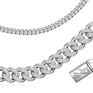 Цепь декоративная из серебра с фианитом