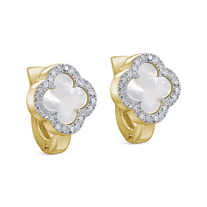 Серьги с английским замком из желтого золота с бриллиантами