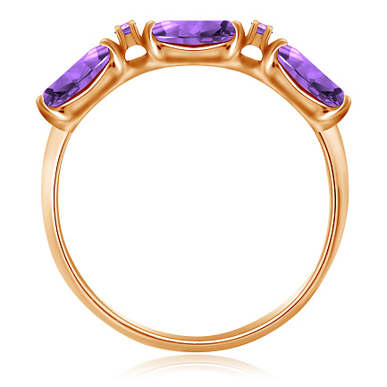 Кольцо из красного золота с аметистом, фианитом