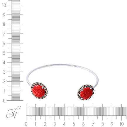 Браслет жесткий из серебра с кожей