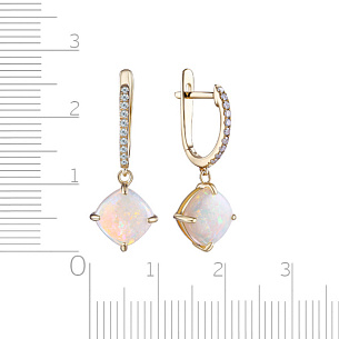 Серьги с английским замком из желтого золота с опалом