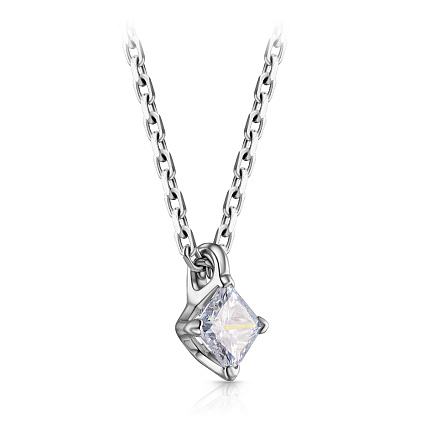 Колье из белого золота с бриллиантом, плетение якорное