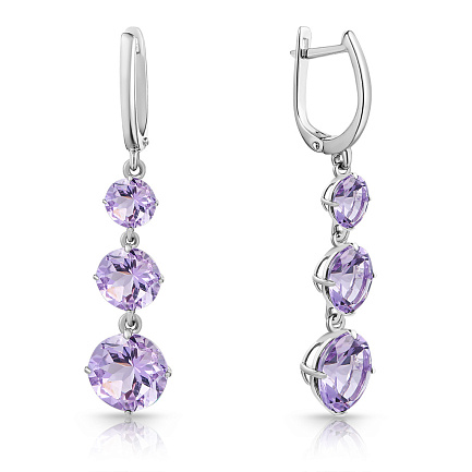 Серьги с английским замком из белого золота с аметистом
