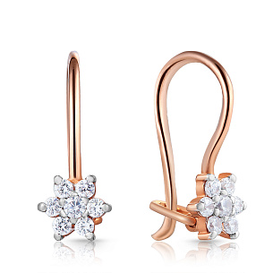 Серьги детские из красного золота с фианитом