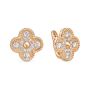 Серьги с английским замком из красного золота с бриллиантом