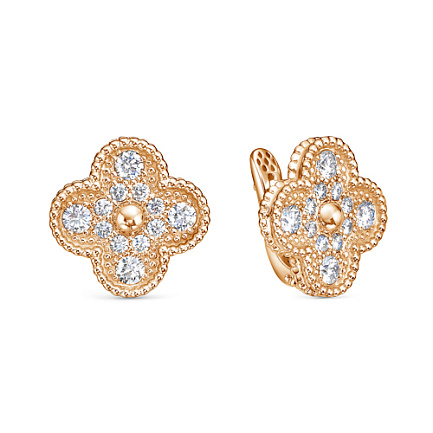 Серьги с английским замком из красного золота с бриллиантами