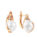 Серьги из красного золота с жемчугом, фианитом