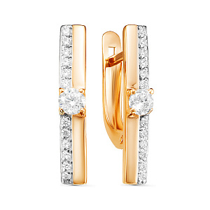 Серьги с английским замком из красного золота с фианитами