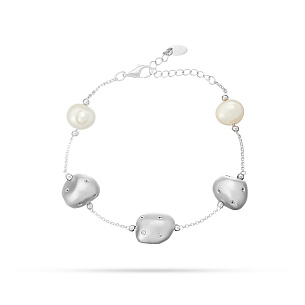 Браслет декоративный из серебра с циркониями и жемчугами