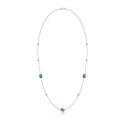 Колье из белого золота с топазом, фианитом, плетение якорное