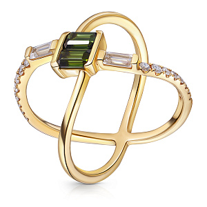 Кольцо из желтого золота с бриллиантами, сапфиром