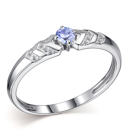 Кольцо из белого золота с бриллиантами, танзанитом
