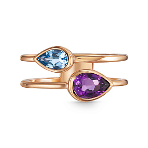 Кольцо из красного золота с аметистом и топазом