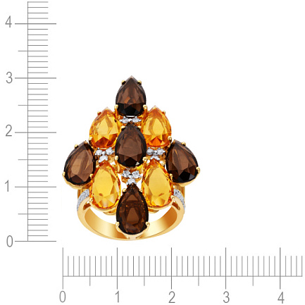 Кольцо из желтого золота с бриллиантами, раухтопазами