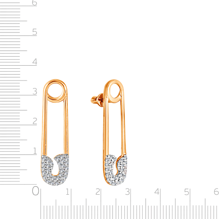 Пусеты из красного золота с фианитом