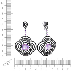 Серьги из белого золота с аметистами, сапфирами