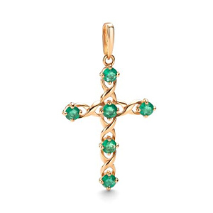 Крест из красного золота с изумрудами