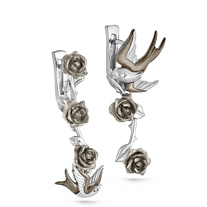 Серьги с английским замком из белого золота с бриллиантами