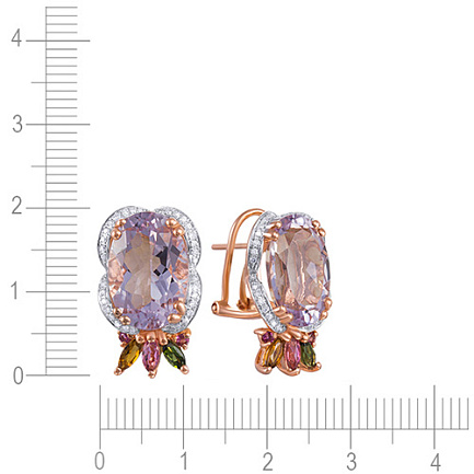 Серьги из красного золота с бриллиантами, аметистами