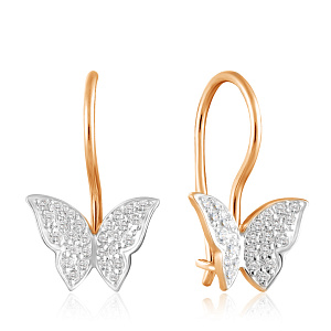 Серьги детские из красного золота с фианитом