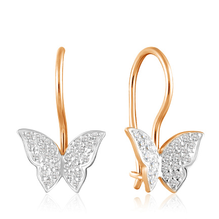 Серьги детские из красного золота с фианитом