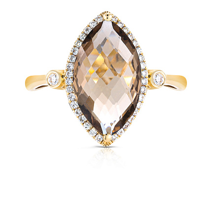 Кольцо из желтого золота с бриллиантами, раухтопазом