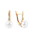 Серьги с английским замком из красного золота с жемчугом