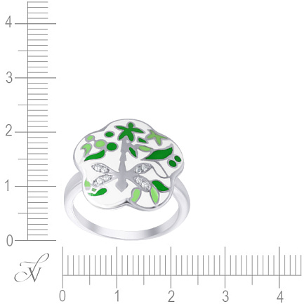 Кольцо из серебра с фианитом, эмалью