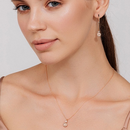 Серьги с английским замком из красного золота с бриллиантами